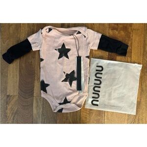 Nununu Star Bodysuit 6-12M Pink/Black NWT